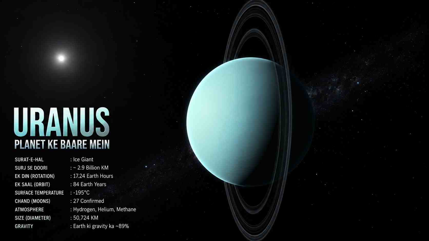 Uranus planet ke baare mein - jhuka hua sabzi maail neela planet